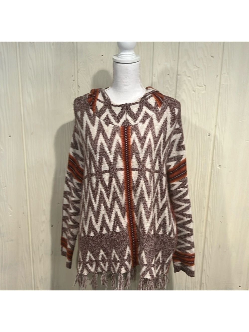 Shrinking Violet Brown Orange Cream Hooded Sweater Large